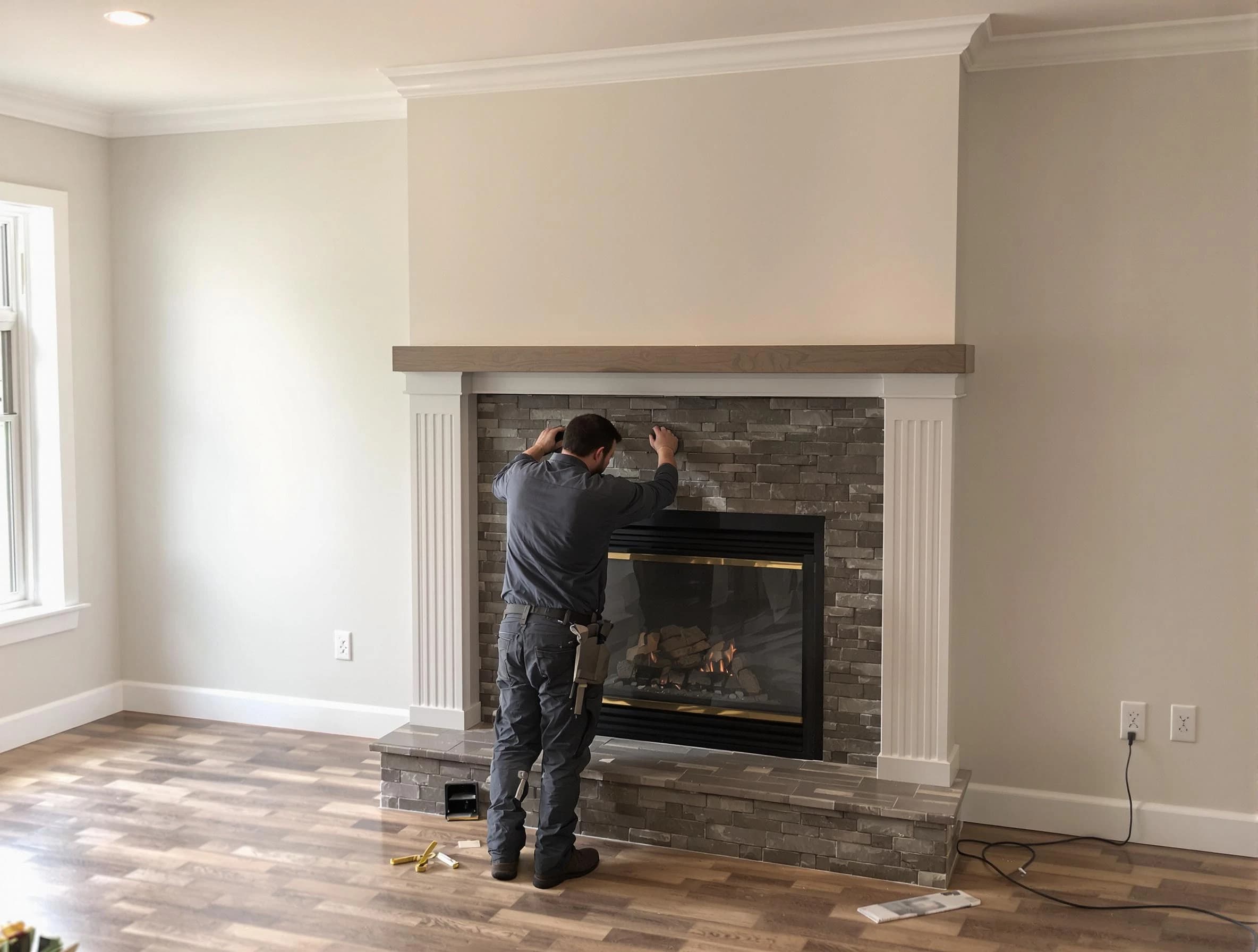 Cottonwood Heights Chimney Sweep finishing a custom fireplace install in Cottonwood Heights, UT