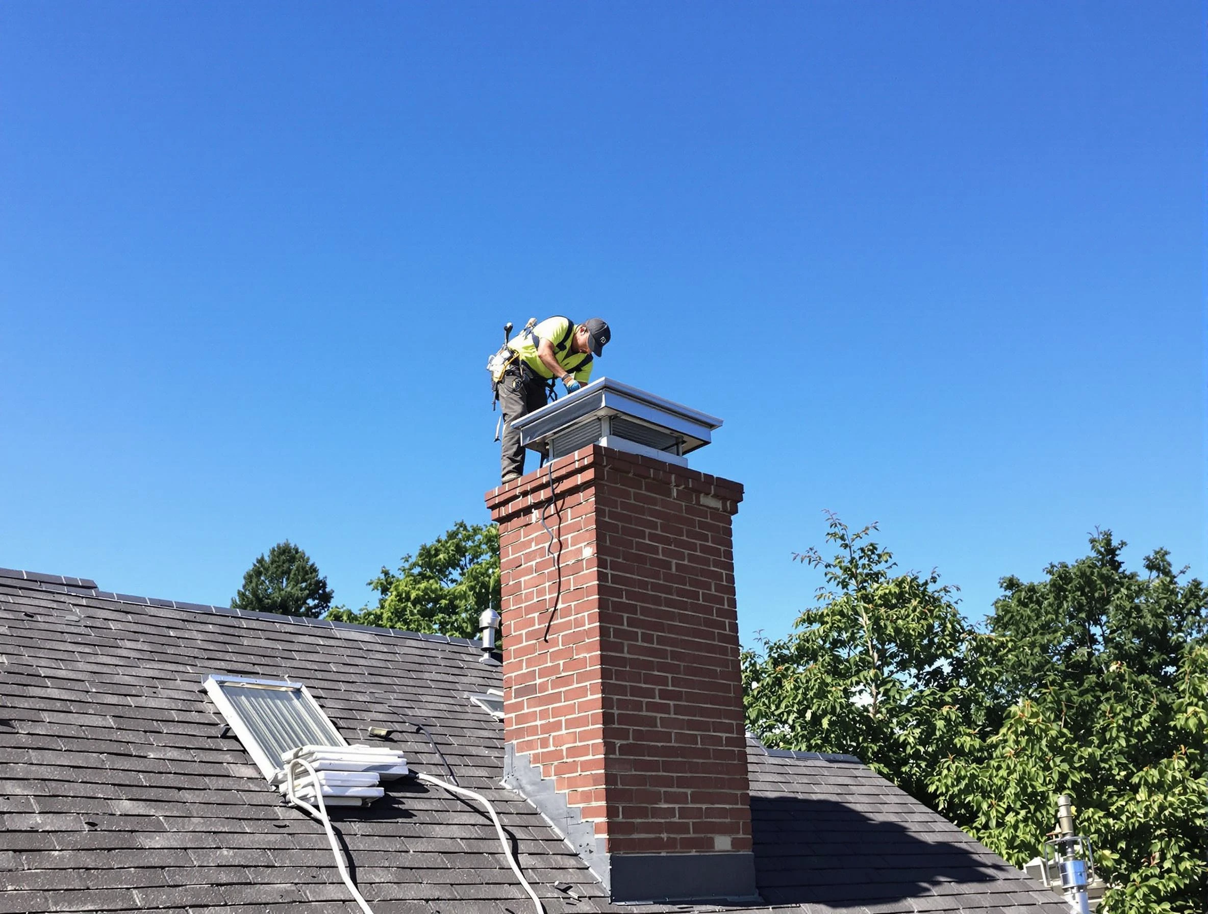 Cottonwood Heights Chimney Sweep technician measuring a chimney cap in Cottonwood Heights, UT