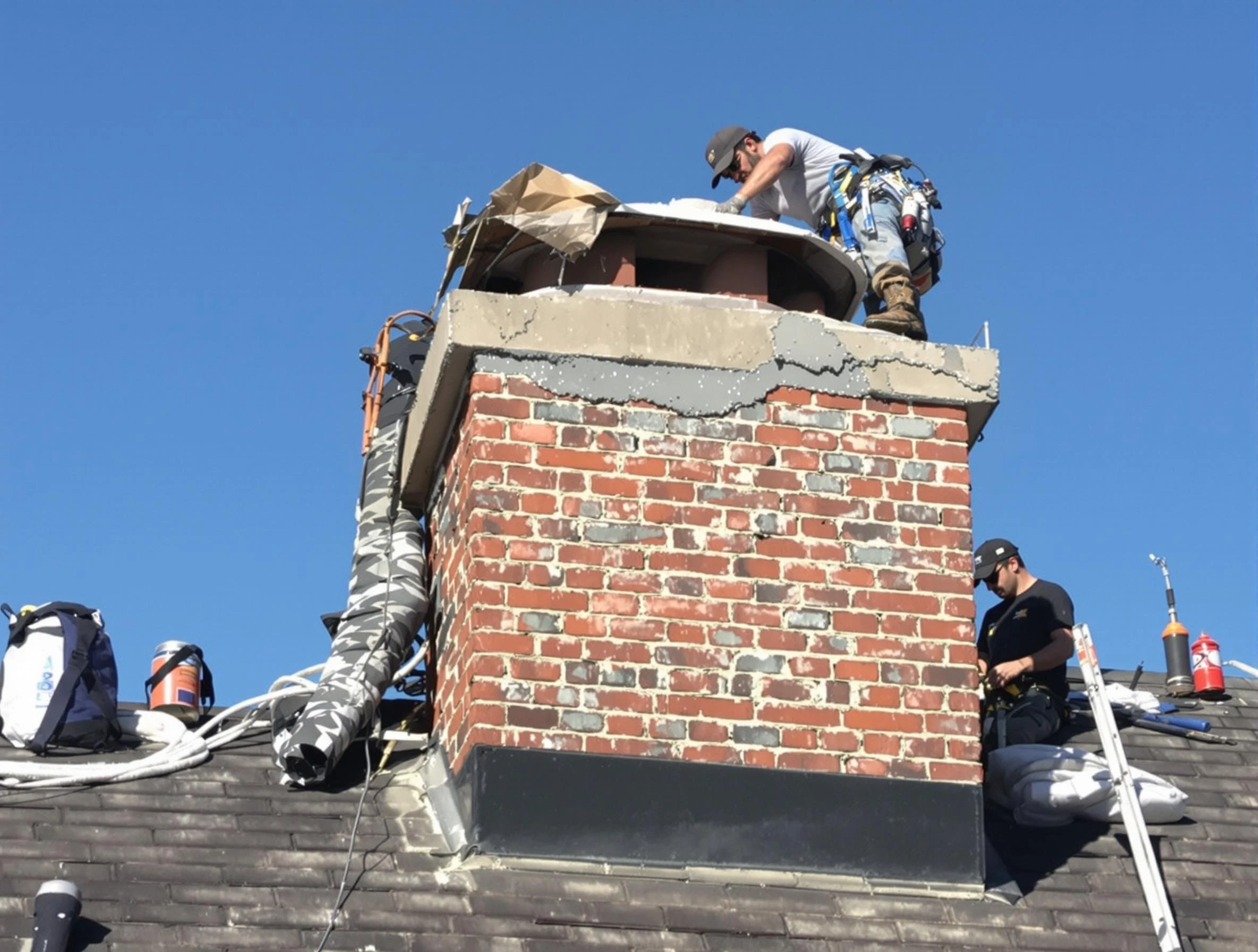 Cottonwood Heights Chimney Sweep installing a custom chimney crown in Cottonwood Heights, UT