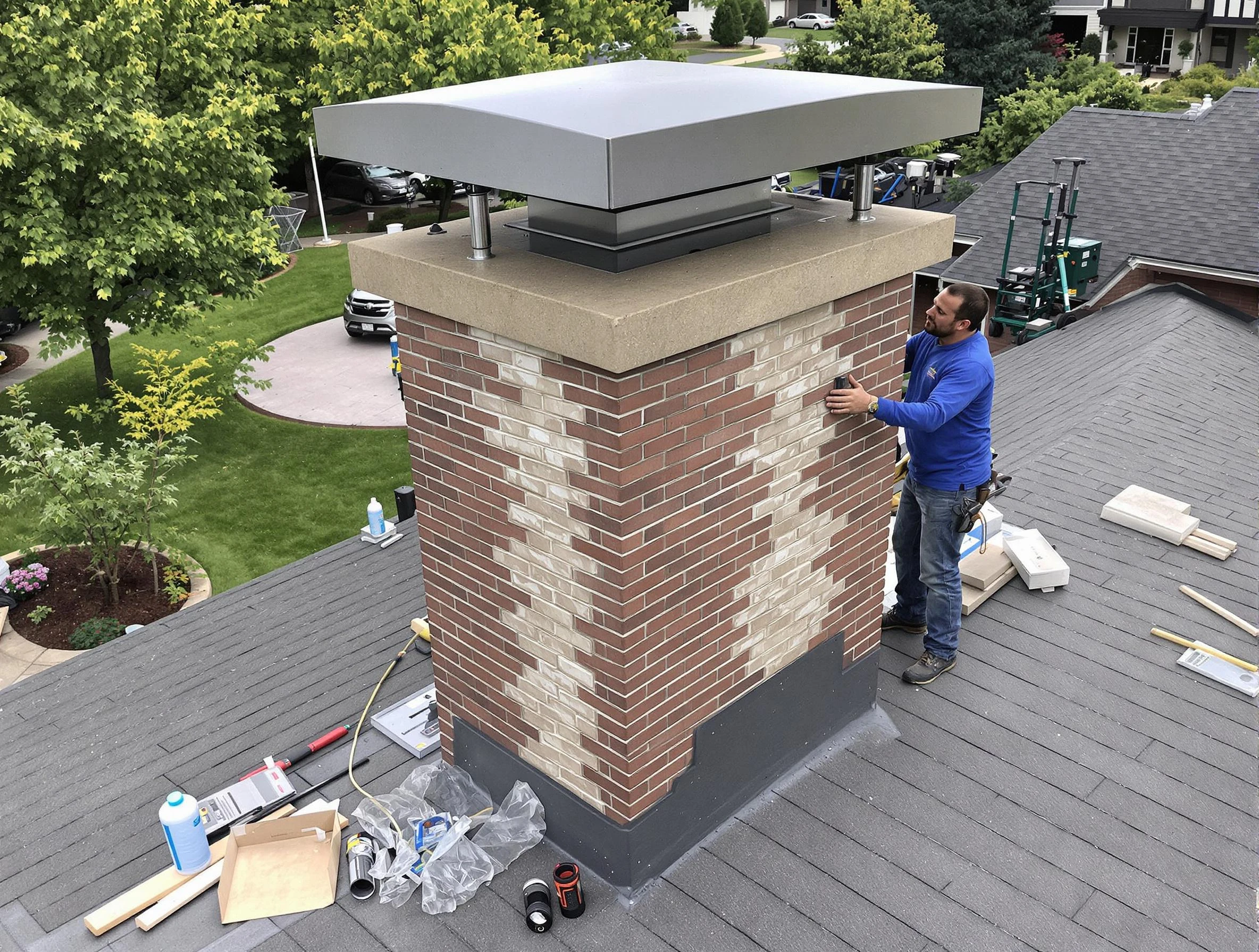 Cottonwood Heights Chimney Sweep team working on a custom chimney remodel in Cottonwood Heights, UT